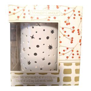 Yankee Candle Glass Wax Melt Warmer White With 3 Holiday Scented Wax Melts New